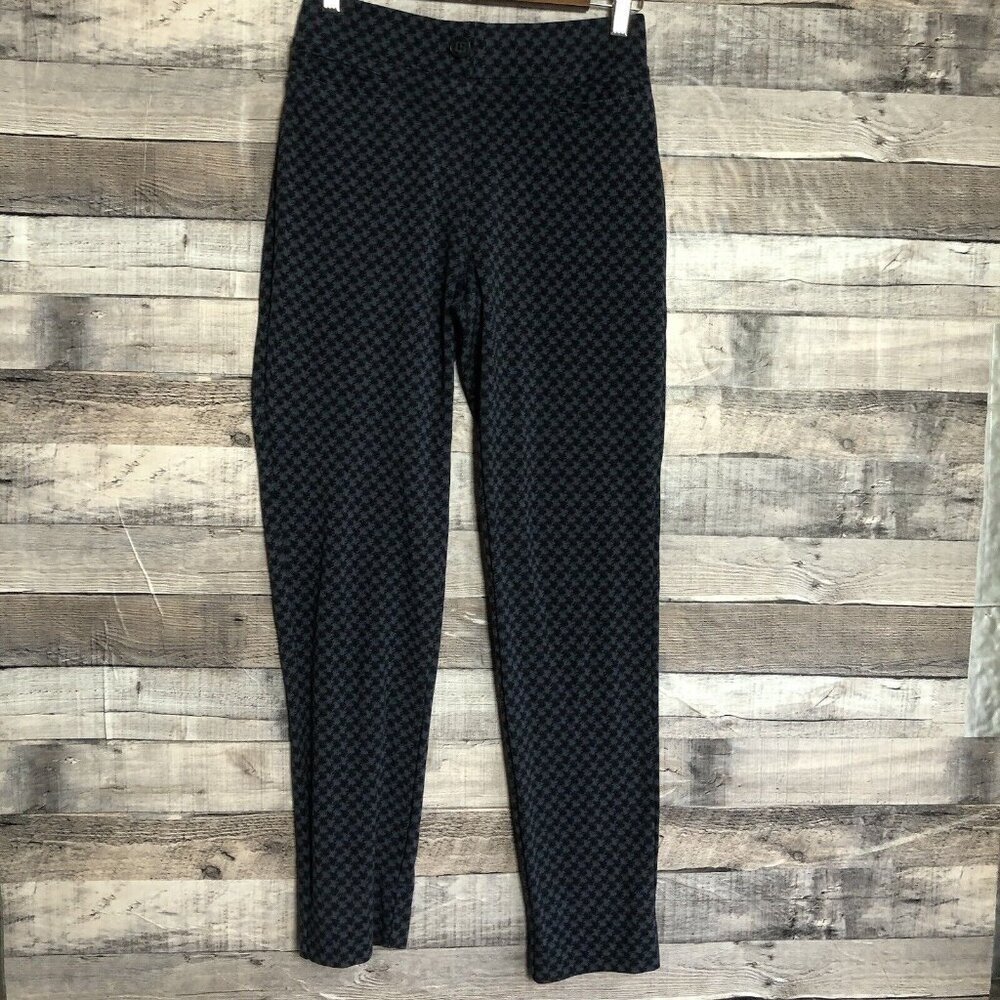 Betabrand Dress Pants Womens Sz Small Dog houndstooth Print Blue gray Yoga work